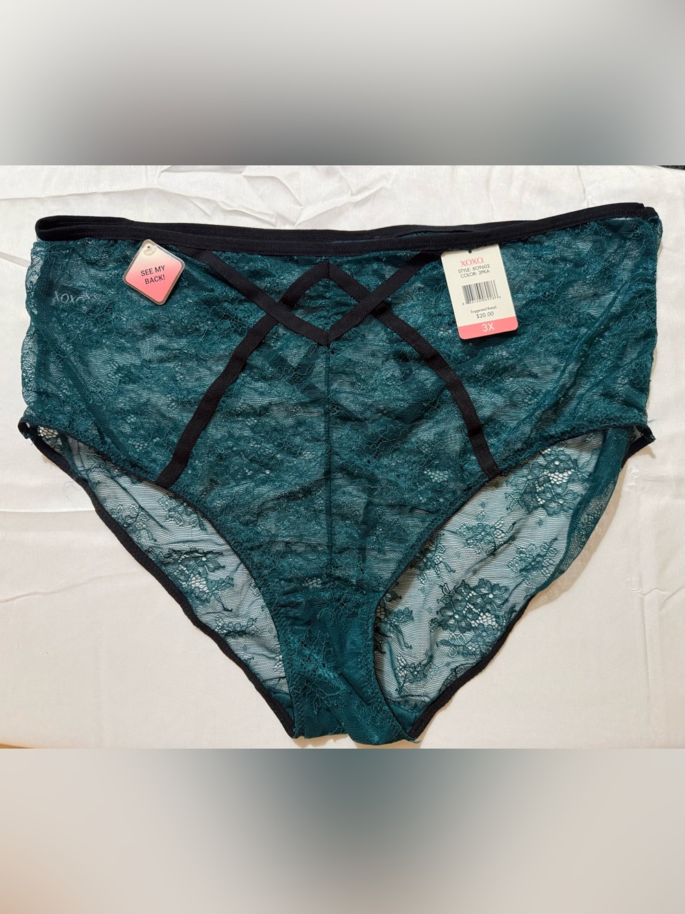NWT XOXO 3X Teal Lace High-Waist Panty with Black Trim